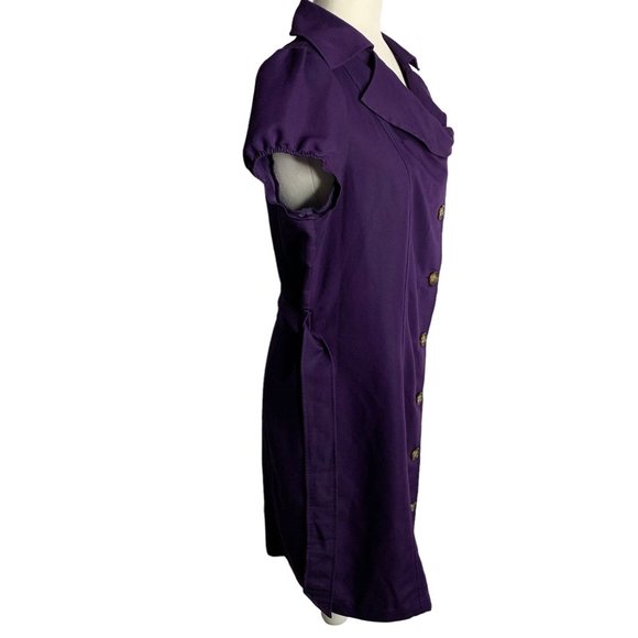 Limited Button Up Shift Dress 12 Purple Tie Belt Short Sleeve Collar Knee Length - Picture 6 of 7